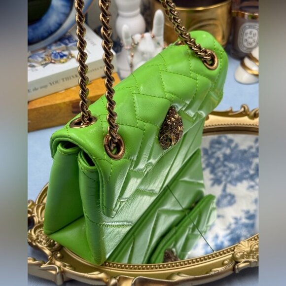 🆕 KURT GEIGER LONDON 🧿 NWOT Leather Mini Kensington Bag, Neon Green - Picture 5 of 15